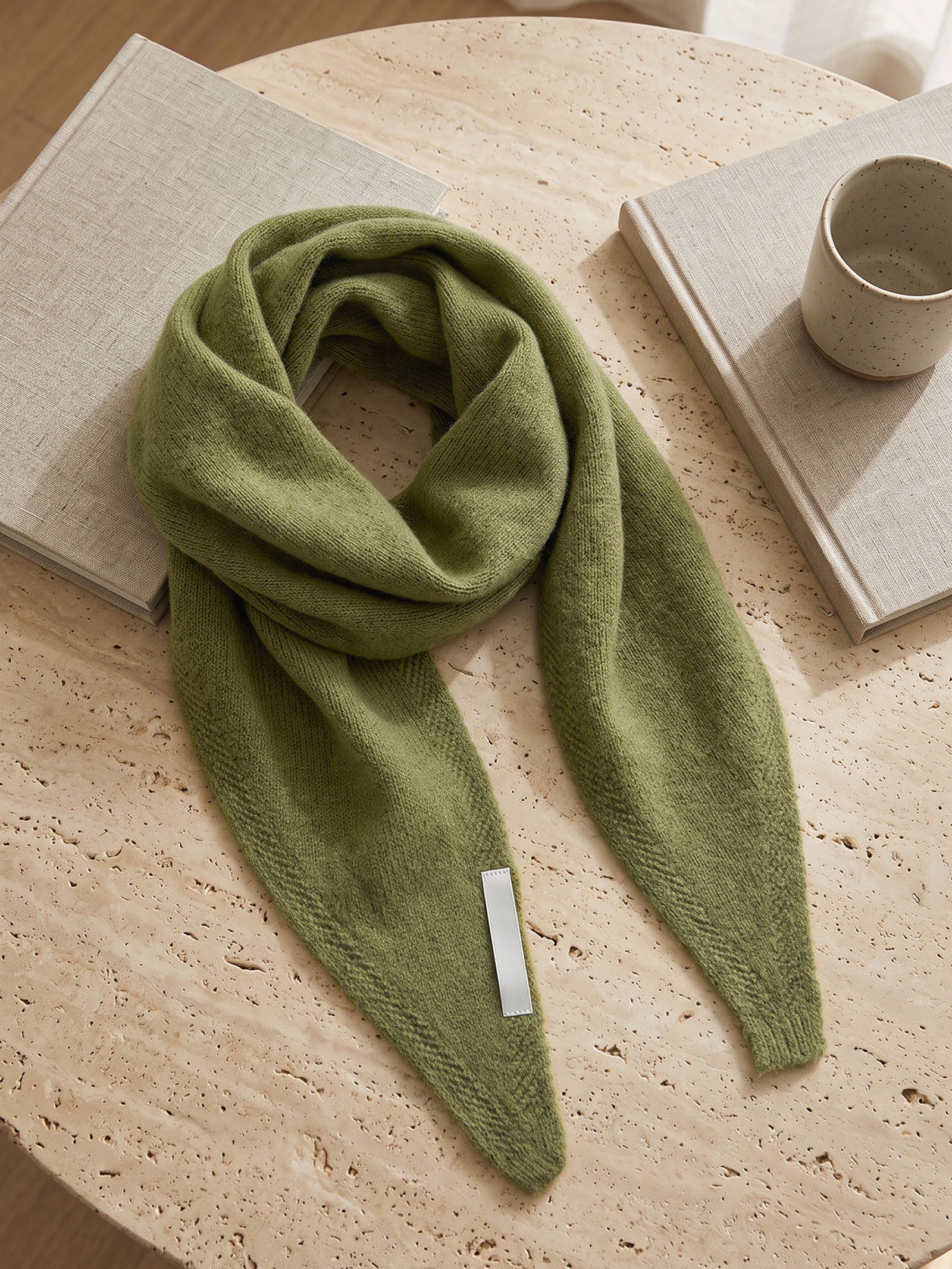 100% Merino Wool Knitted Triangle Scarf LINTICO