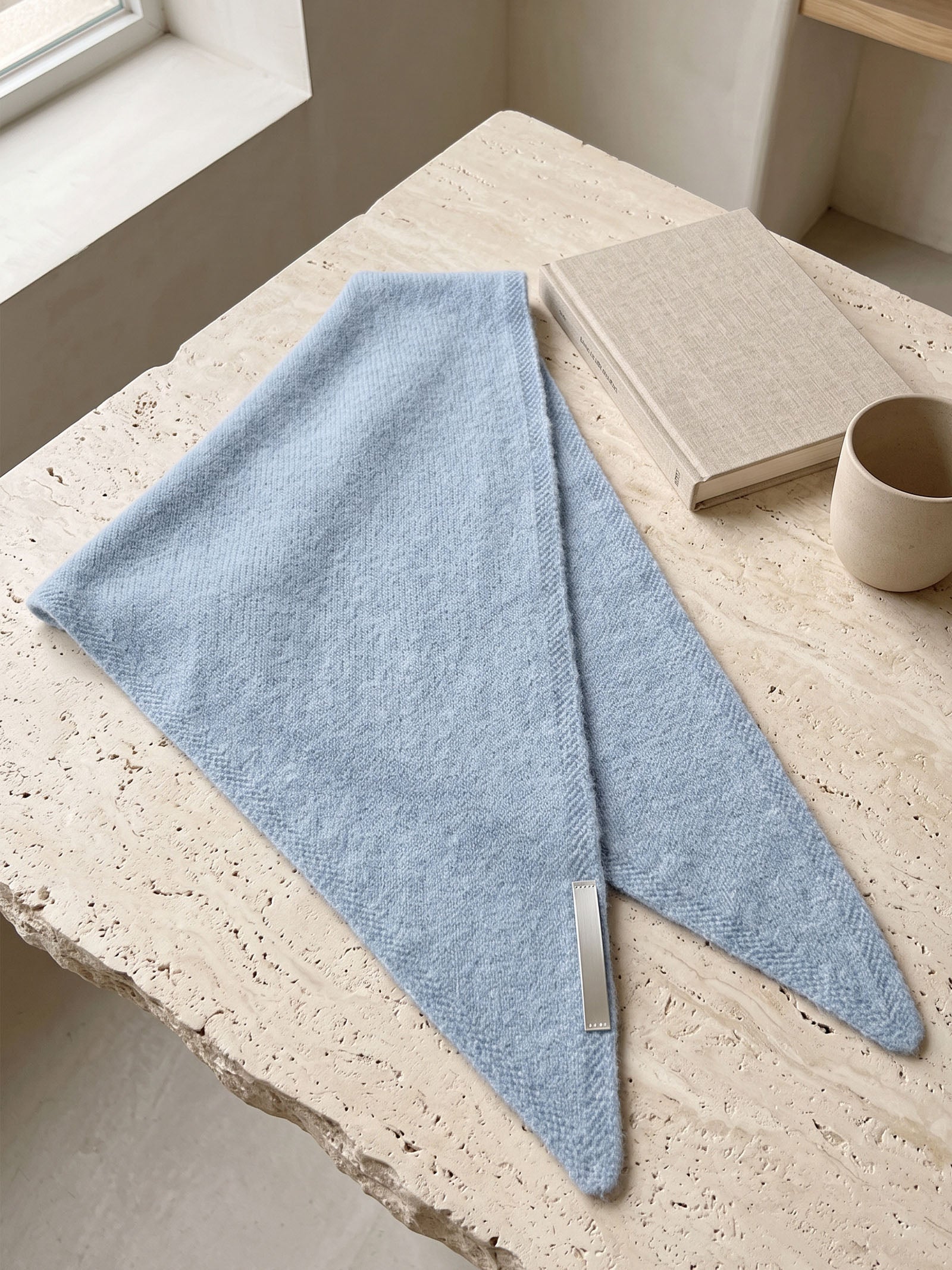 100% Merino Wool Knitted Triangle Scarf LINTICO