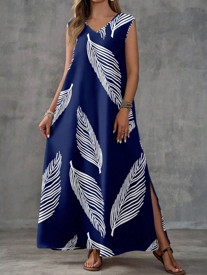 Printed V-Neck Sleeveless High-Waist Maxi Dress | 3 Colors FitiqueFit