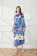 Spring Summer Asymmetric Design Slant Shoulder Print Loose Dress Bella Mia