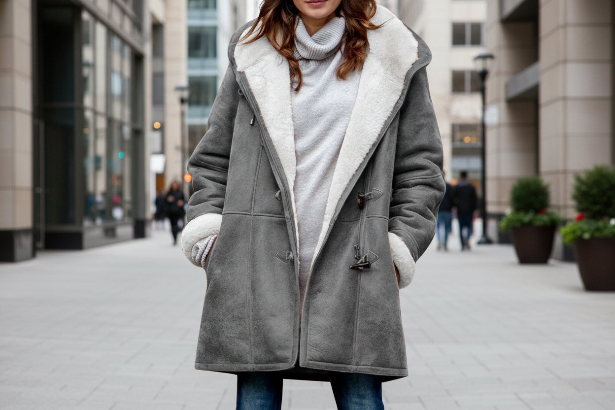 Sherpa-Lined Duffle Toggle Jacket with Hood — Warm Hooded Fleece Coat FitiqueFit