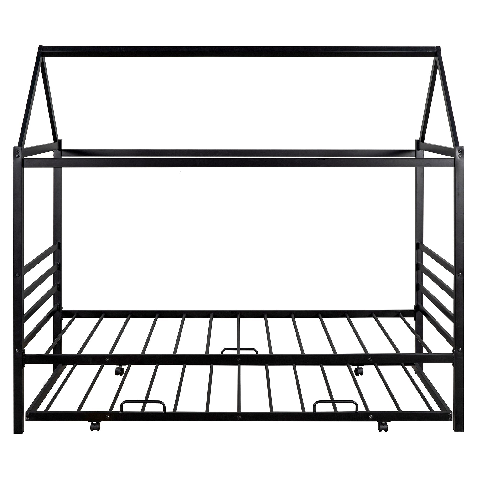 Twin Size Metal House Shape Platform Bed with Trundle Black