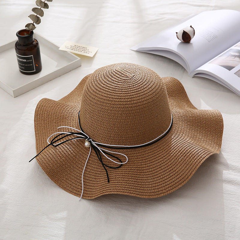 Summer Cap Black Ribbon Decorate Wavy Straw Hat For Girls Hat Kids Sun Cap Baby Beach Hats for Girls Stevvex