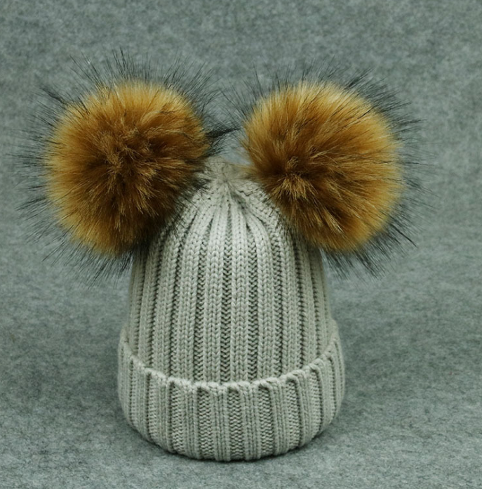 Modern Trend Children's Winter Toddler Baby Kids hat Cap With Two Double Pompom Ears Funny Hat Stevvex
