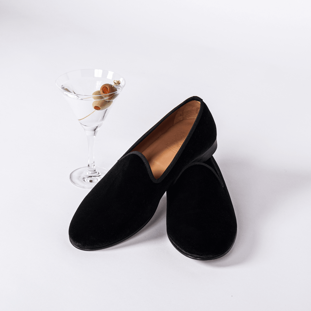 Men's Black Velvet Slipper II With Black Grosgrain Stripe Del Toro Shoes