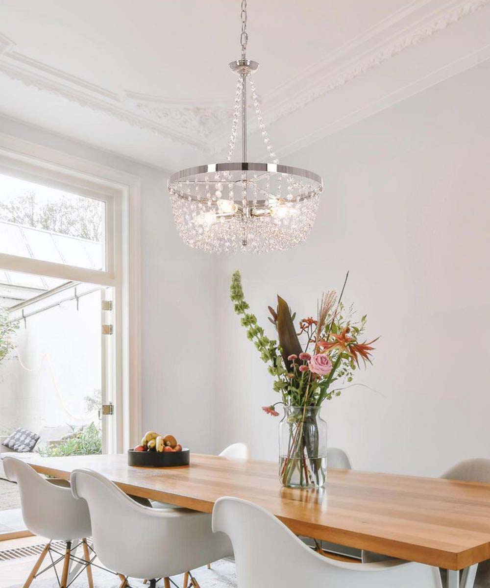 Alsy 16"W 4-Lights Bling Polished Nickel Pendant Chandelier with Crystal Glass Beads LampsUSA