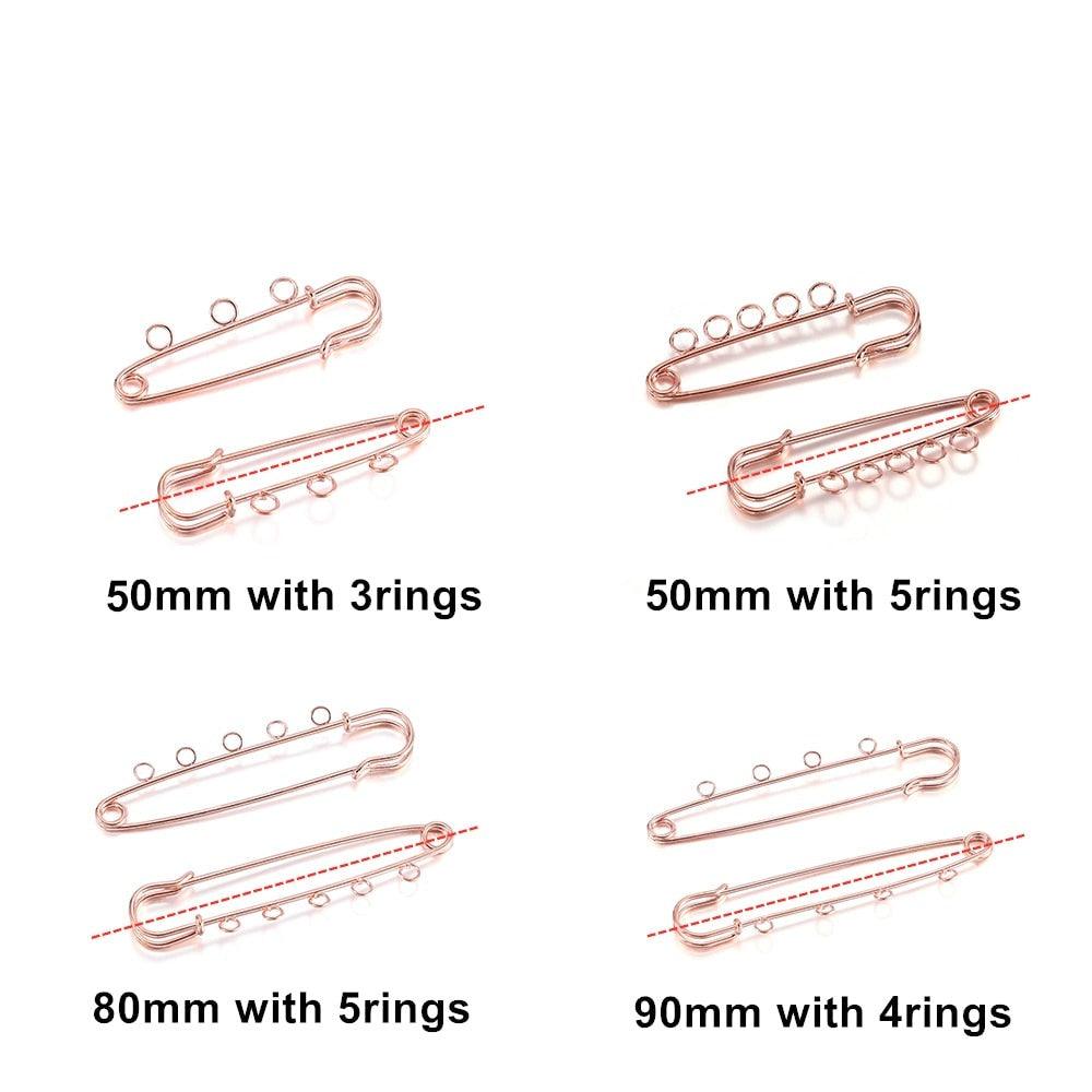 10pcs/lot Safety Pins Brooch Blank Base Brooch Pins 50/80/90mm Pins 3/5 Rings Jewelry Pin for Jewelry Making Women's Brooch Pins Pullover Scarf Clips Stainless Steel Heavy Duty Safety Pin Stevvex