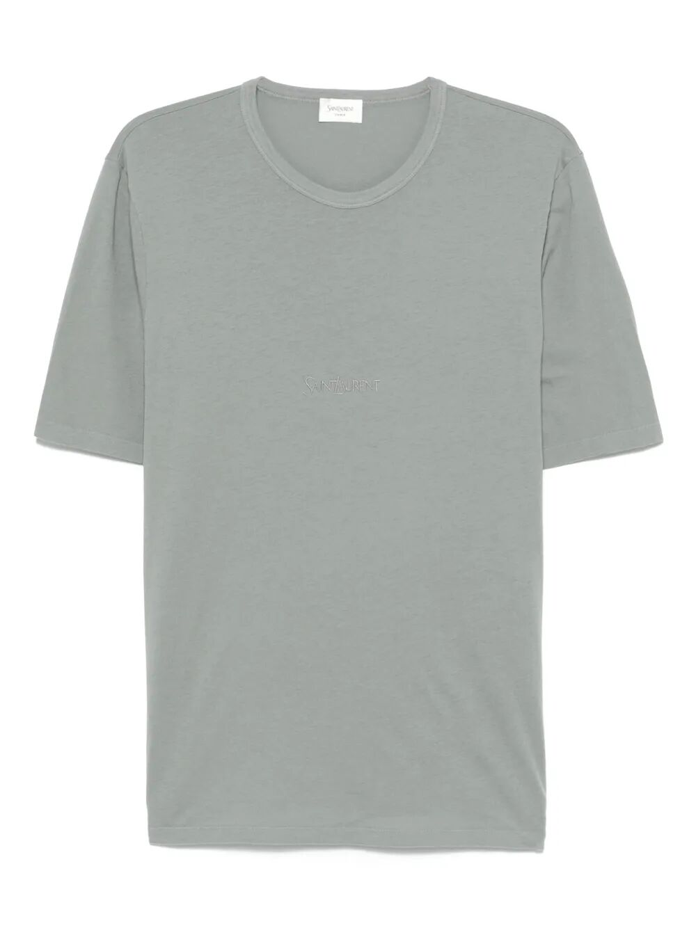 Saint Laurent Men Tonal Logo Embroidery Cotton T-Shirt