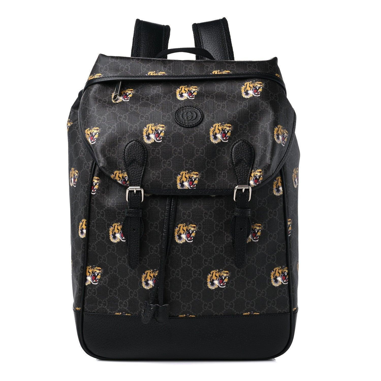 Gucci GG Supreme Monogram Azalea Calfskin Tigers Medium Retro Interlocking G Backpack Black Banlieue91