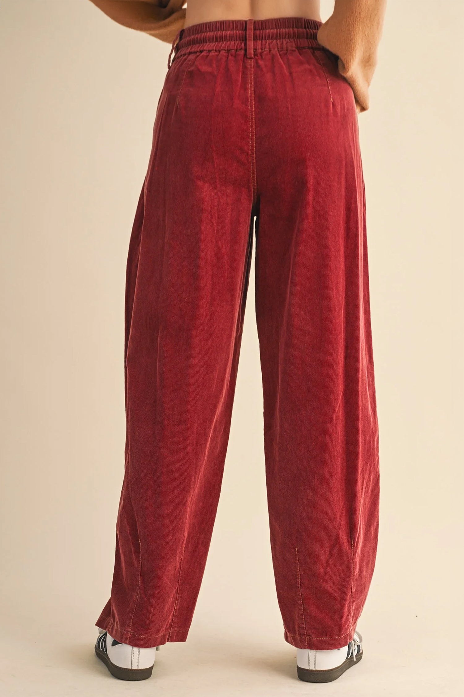 Racing Red Elastic Waist Drawstring Corduroy Casual Pants Shewin