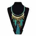 BLUEGREEN Feather Leaf Tassel Necklace - Bohemian Jewelry for Women
