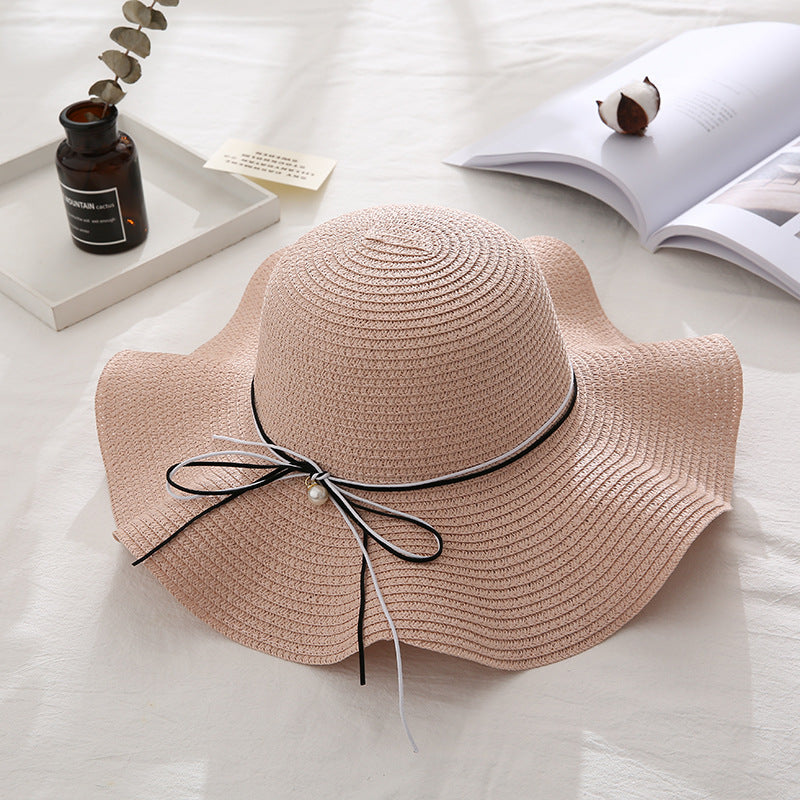 Summer Cap Black Ribbon Decorate Wavy Straw Hat For Girls Hat Kids Sun Cap Baby Beach Hats for Girls Stevvex