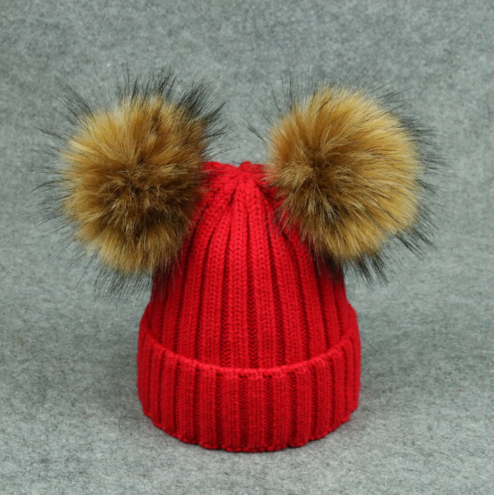 Modern Trend Children's Winter Toddler Baby Kids hat Cap With Two Double Pompom Ears Funny Hat Stevvex