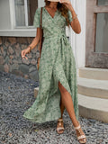 Summer New Women V neck Printed Short sleeved One piece Strap Dress Beach Holiday Style Big dress Bella Mia