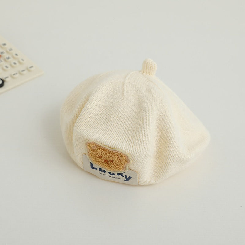 Children Spring and Autumn Beret Baby Cute Bear Hat Korean Version Male and Female Baby Corduroy Painter Hat V.I.P Digital Presence