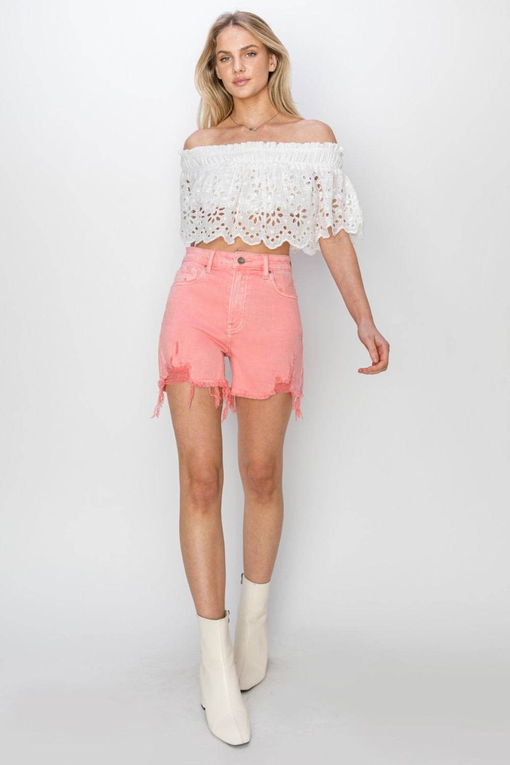 RISEN High Rise Distressed Women Denim Shorts