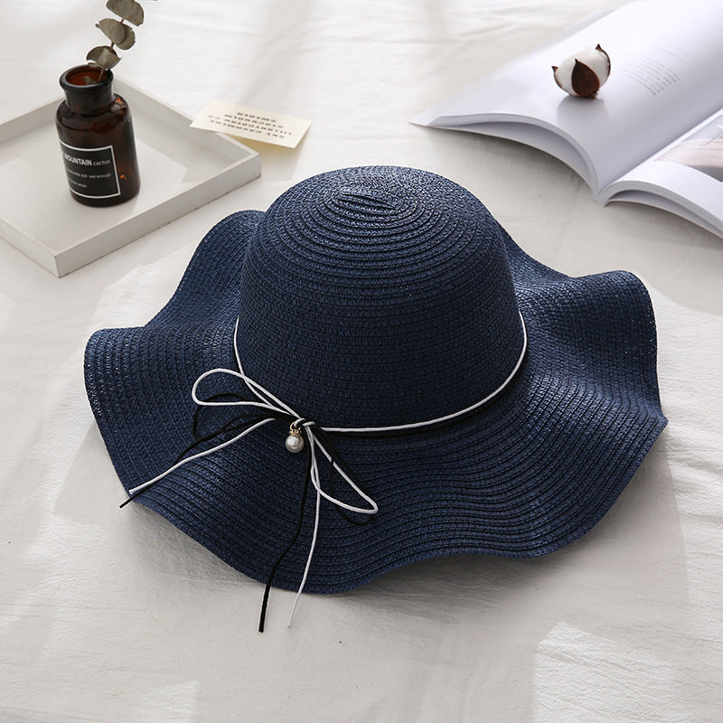Summer Cap Black Ribbon Decorate Wavy Straw Hat For Girls Hat Kids Sun Cap Baby Beach Hats for Girls Stevvex