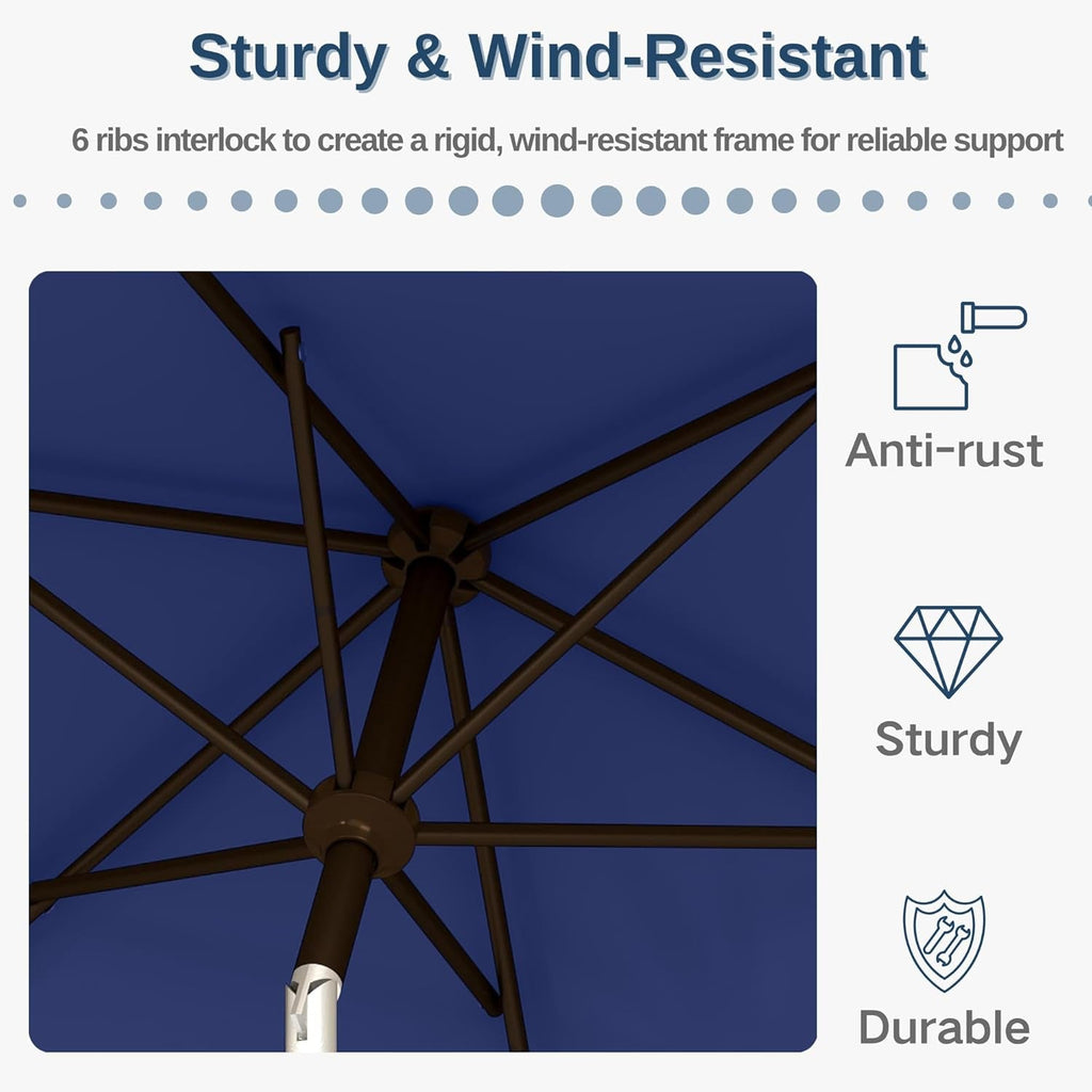 Rectangular Patio Umbrella 6.5x10 Ft Tilt UV Protection
