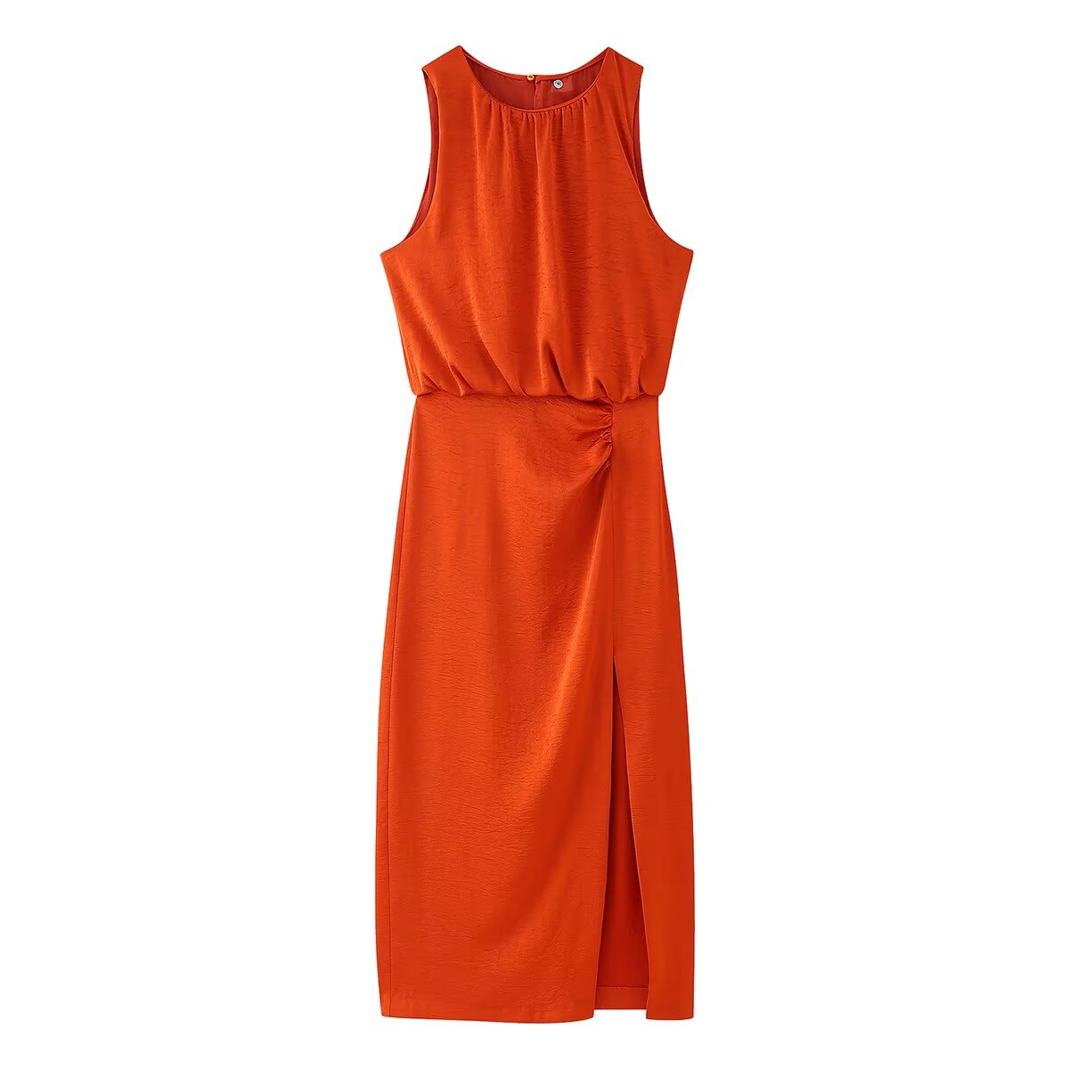 Spring Women Clothing Pleated Decorative Silk Satin Texture Dress Bella Mia