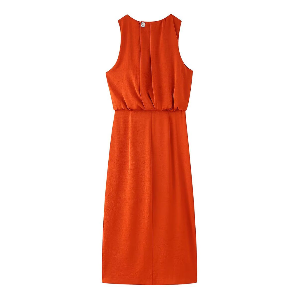 Spring Women Clothing Pleated Decorative Silk Satin Texture Dress Bella Mia
