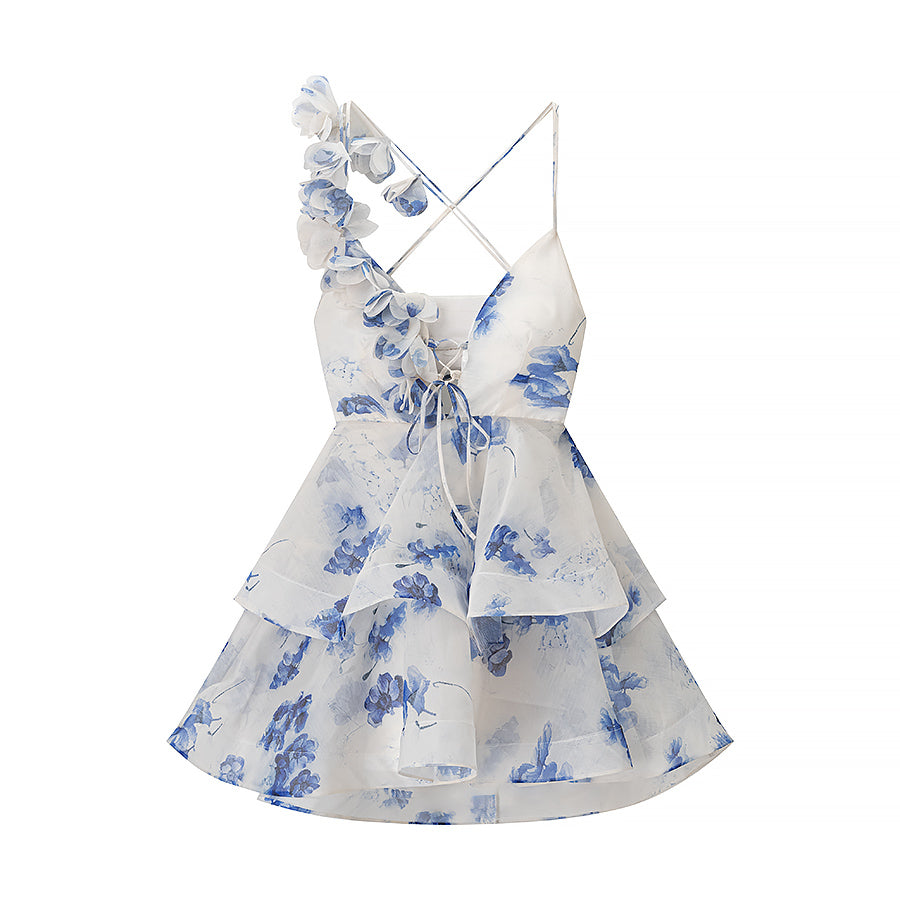 Homemade Women Clothing Fashionable Casual Floral Waist Trimming Spaghetti Straps Dress Bella Mia