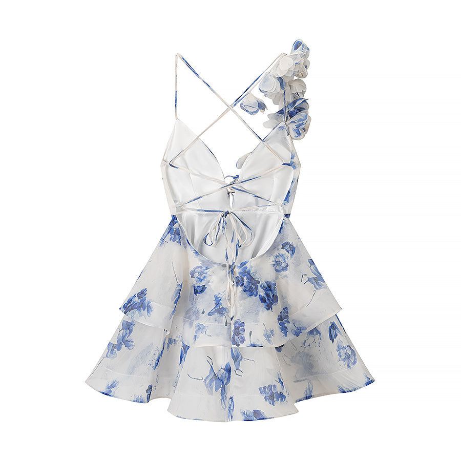 Homemade Women Clothing Fashionable Casual Floral Waist Trimming Spaghetti Straps Dress Bella Mia