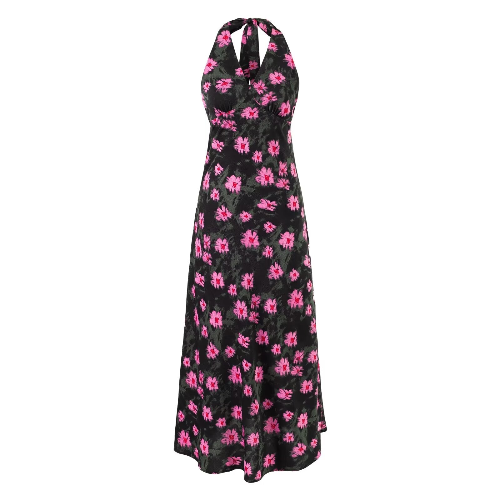 Sweet Printed Chic Sleeveless Backless Midi Dress Halter Retro Vacation Dress Bella Mia