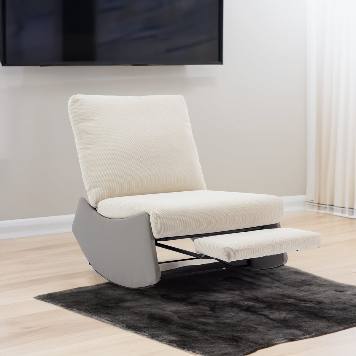 Modern rocking chair recliner, comfortable cushioned recliner with footstool, gray V.I.P Digital Presence