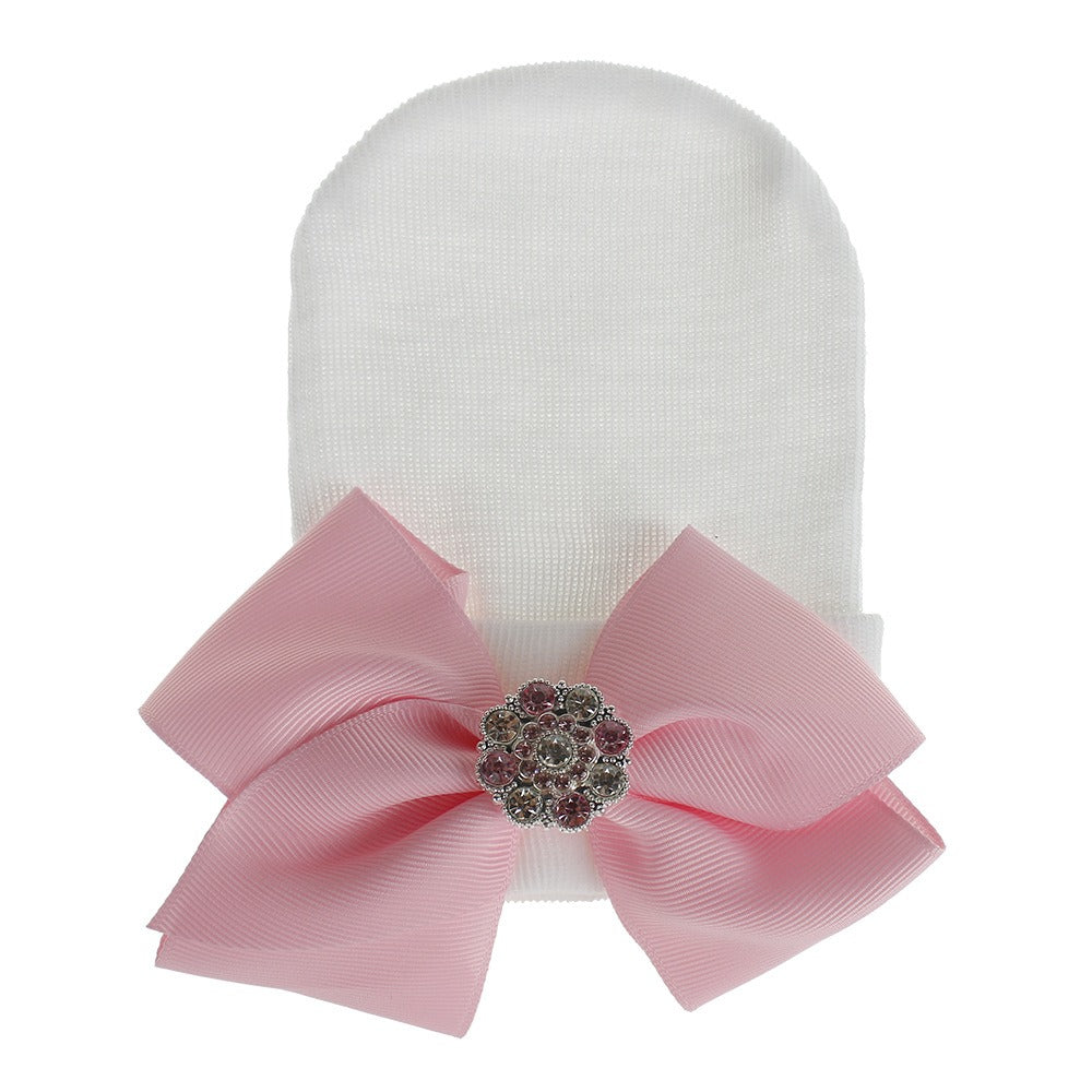 European and American Big Bow Glittering Diamond Pink Stripe Girl Baby Knitted Hat Newborn Baby Pullover Hat V.I.P Digital Presence