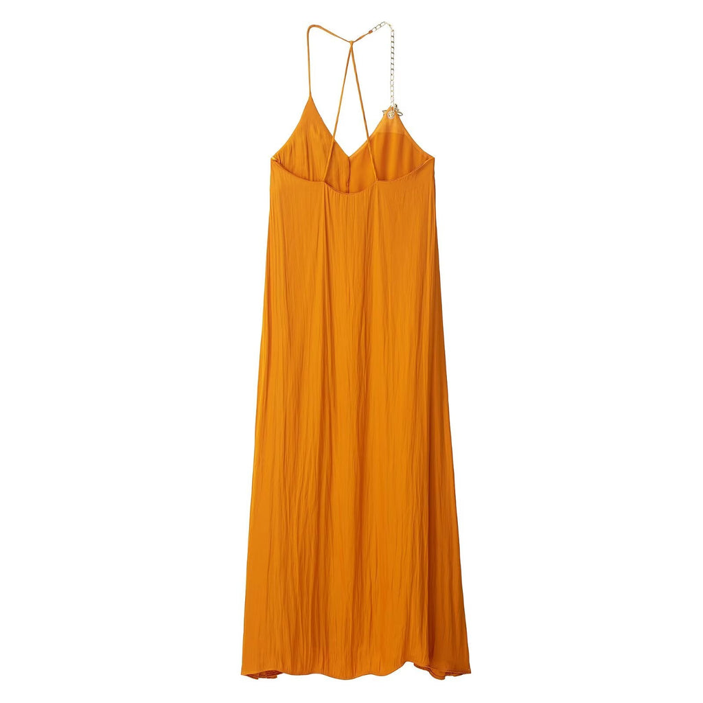 Women Clothing Accessories Satin Texture Midi Dress