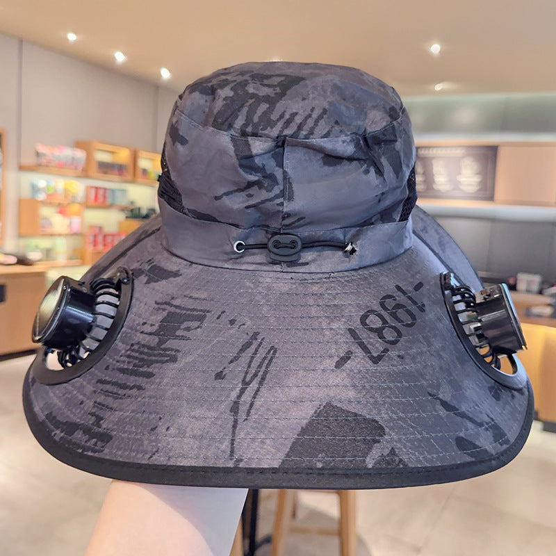 Solar powered fan large brim hat men's outdoor sunshade hat mountain climbing fisherman hat V.I.P Digital Presence