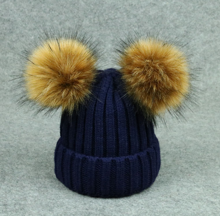 Modern Trend Children's Winter Toddler Baby Kids hat Cap With Two Double Pompom Ears Funny Hat Stevvex