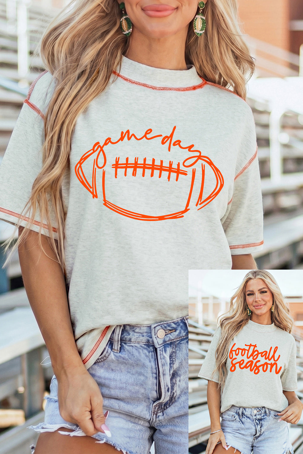 Light Grey Contrast Stitched Rugby/football season Reversible Print High Neck Short Sleeve Top