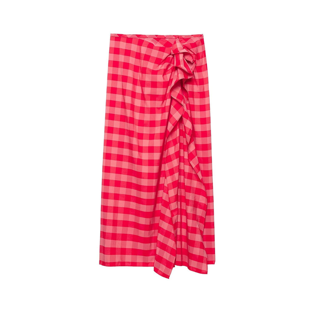 Women Clothing Summer Elegant Plaid Split Laminated Decoration Midi Dress Bella Mia