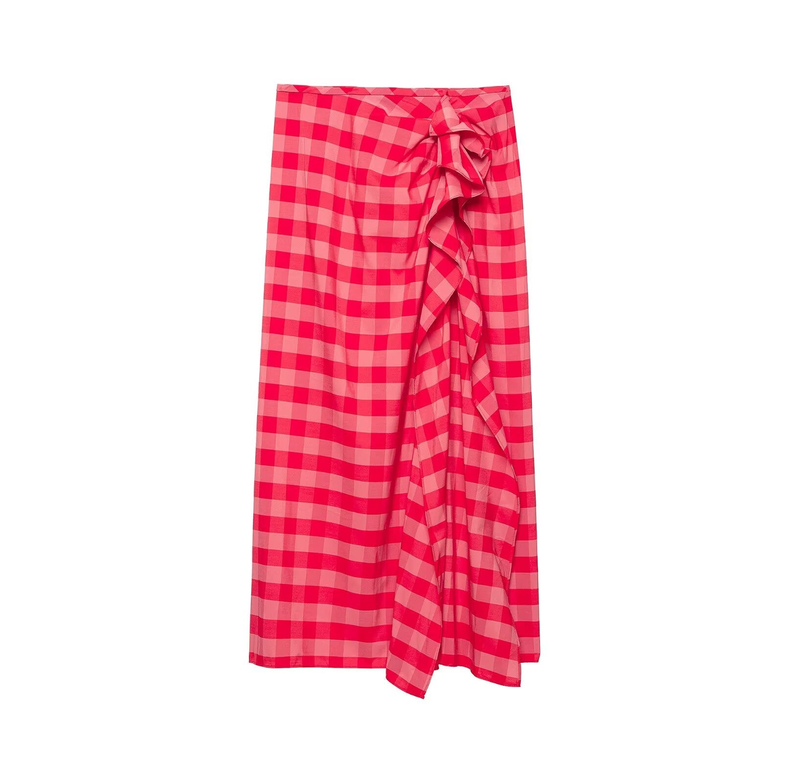 Women Clothing Summer Elegant Plaid Split Laminated Decoration Midi Dress Bella Mia
