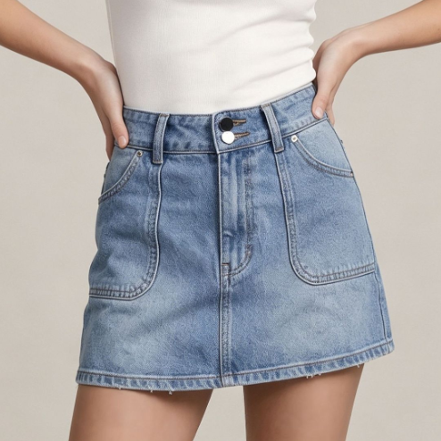 Summer Double Buckle Light Blue Pocket Women Denim Skirt Bella Mia