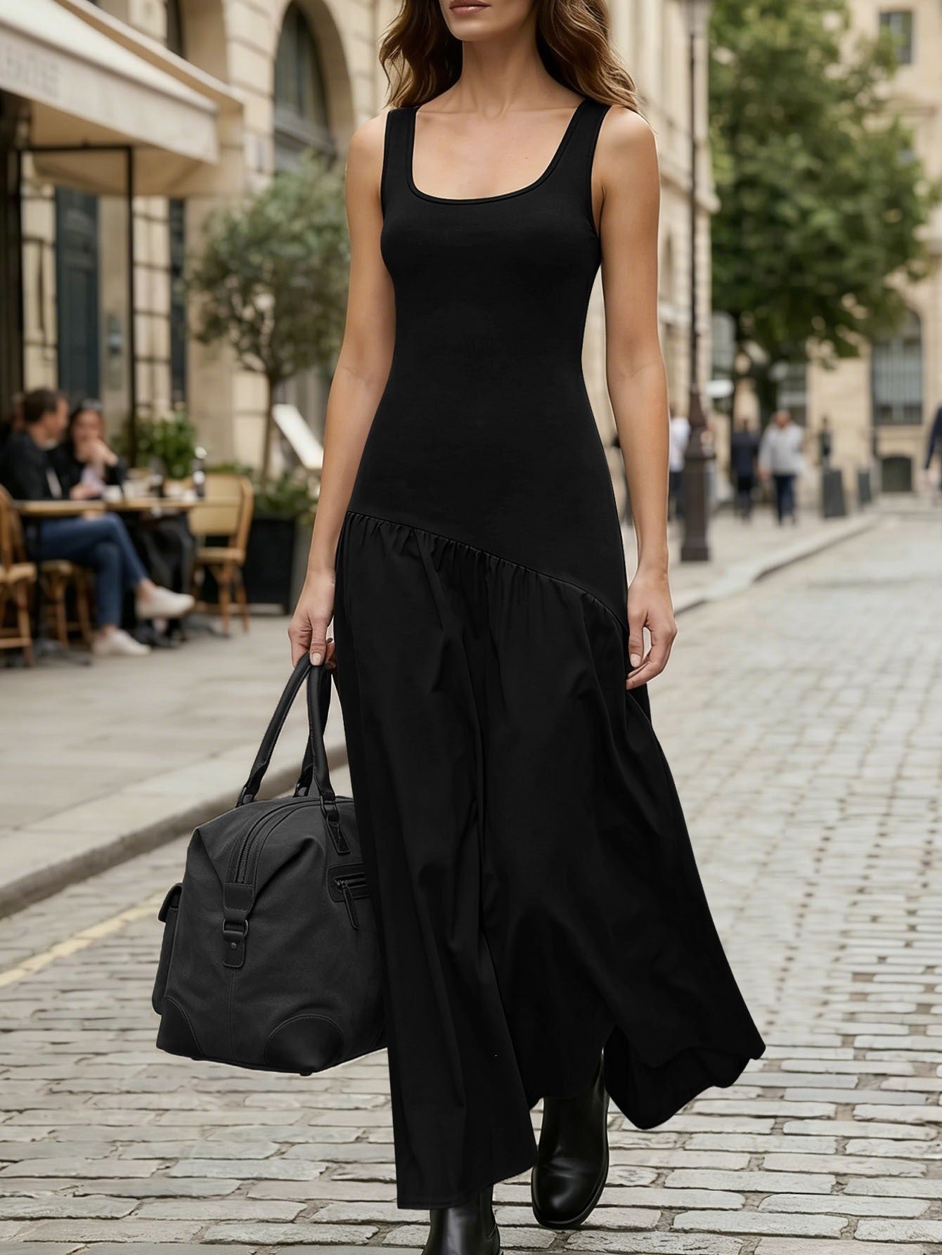 Summer U Neck Sleeveless Vest Dress Elegant Graceful Asymmetric Slim Fit Patchwork Maxi Dress Bella Mia
