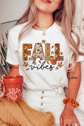 White FALL vibes Stylish Letter Print Round Neck T-Shirt