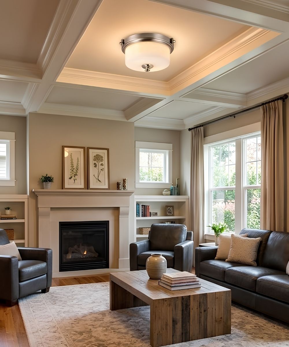 13"W 2-Light Brushed Nickel with White Frosted Glass Shade Flush Mount Light Fixture LampsUSA
