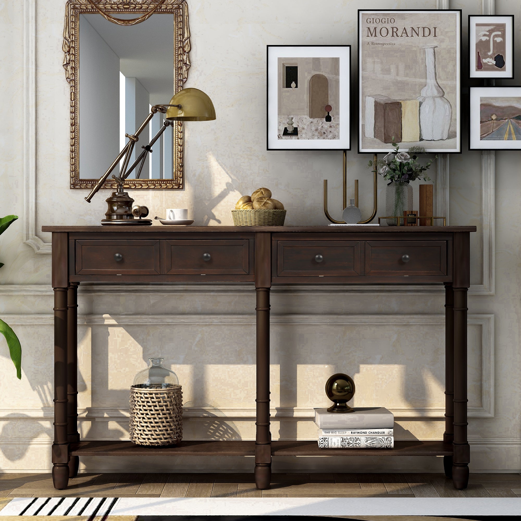 TREXM Console Table Sofa Table Easy Assembly with Two Storage Drawers and Bottom Shelf for Living Room Entryway (Espresso)