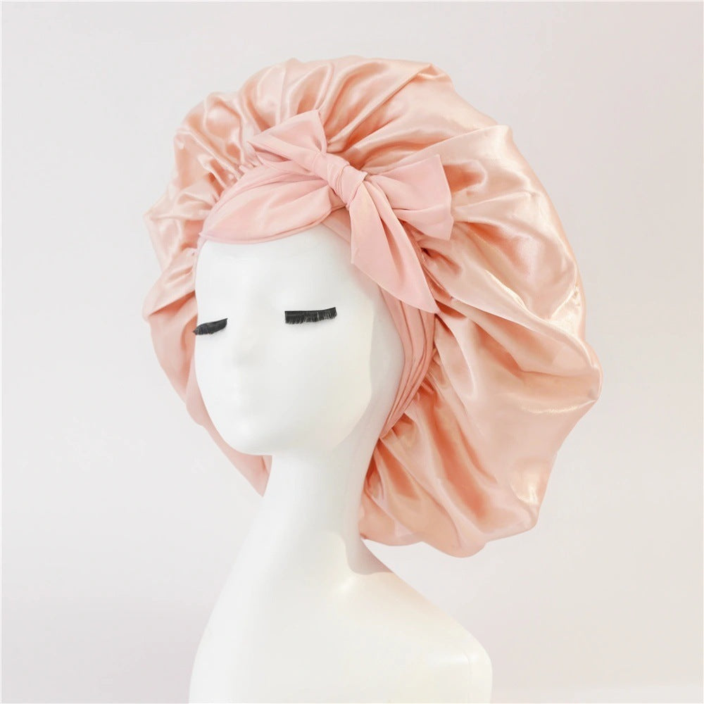 Elastic ribbon bow color Ding round hat solid color night cap wide-brimmed beauty hairdressing head scarf hat V.I.P Digital Presence