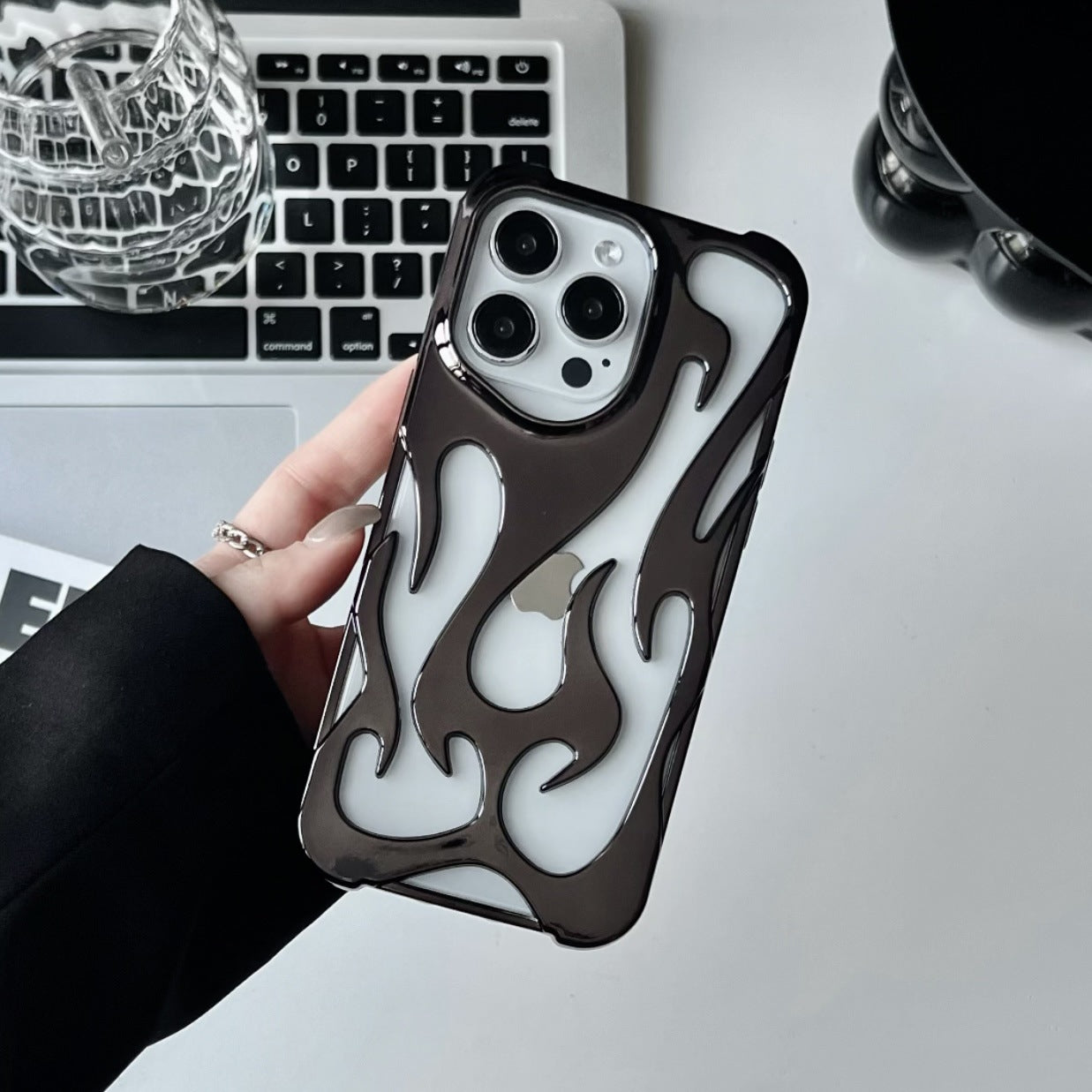 Electroplated hollow flame pattern phone case suitable for iPhone 15 Pro, simple all inclusive, Apple 14 anti drop protective cover V.I.P Digital Presence