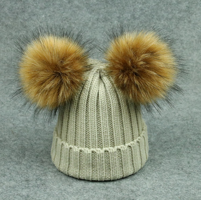 Modern Trend Children's Winter Toddler Baby Kids hat Cap With Two Double Pompom Ears Funny Hat Stevvex