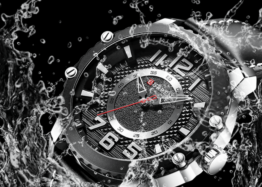 Men's Waterproof  Sport Watch With Leather  Belts  And Large Numbers Details Unique Design Perfect Gift