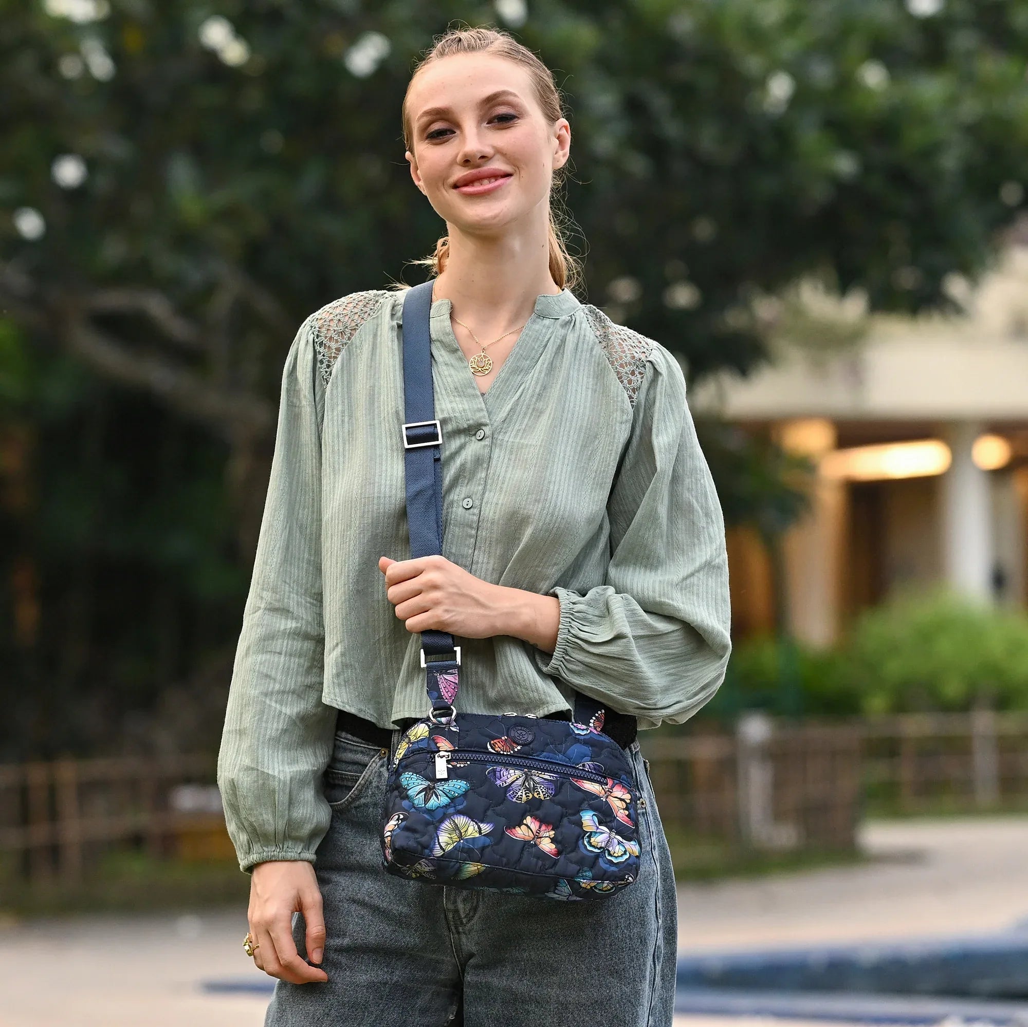 Wanderlust Quilted Fabric Dome Crossbody - 16017