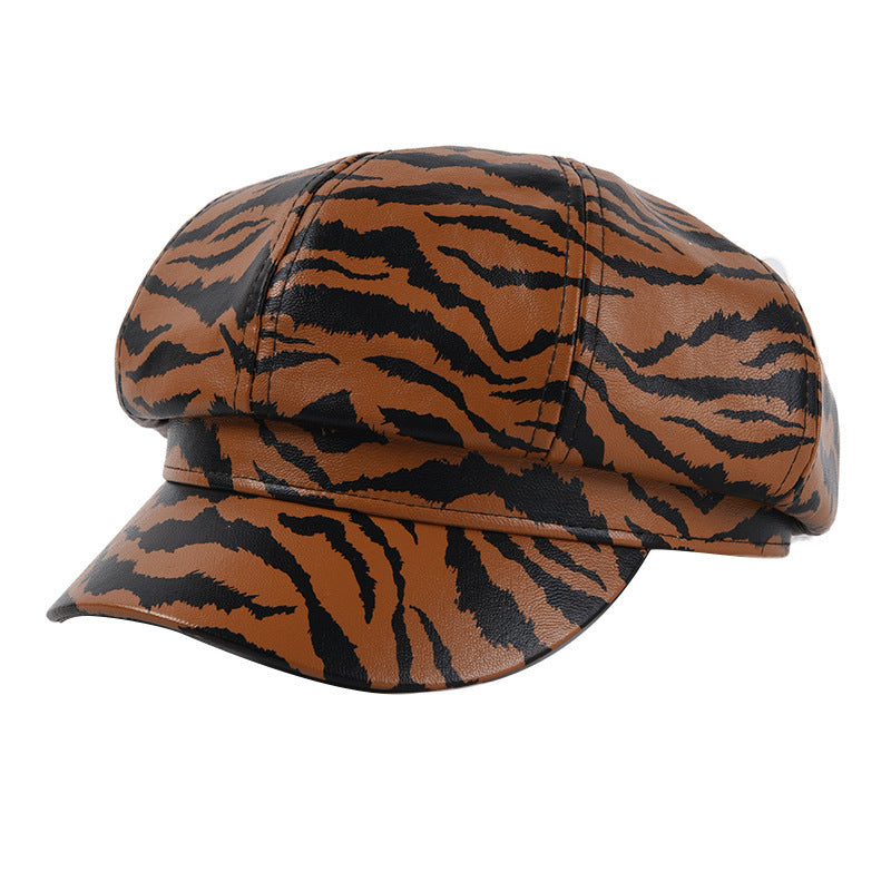Horse Pattern Octagonal Cap Fashion All-match PU Leather Cap FLIPSTYLEZLLC
