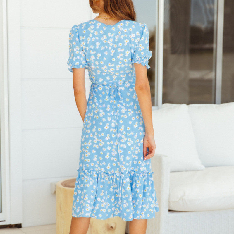 Fashion New Products V-neck Ladies Chiffon Dress