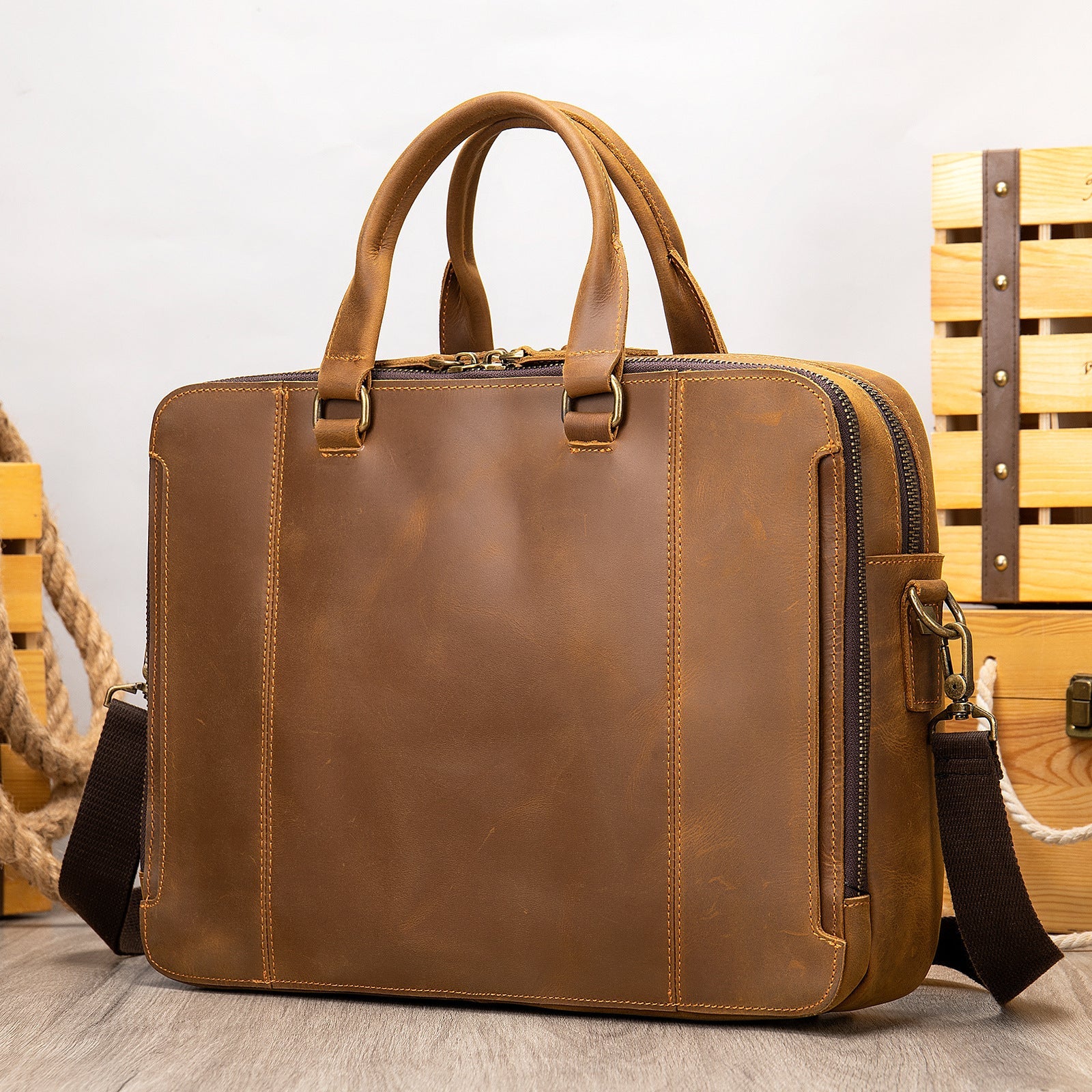 MVA Briefcase, Leather Men's Business Handbag, First Layer Leather Laptop Business Bag, Spot Wholesale Pi-Mart