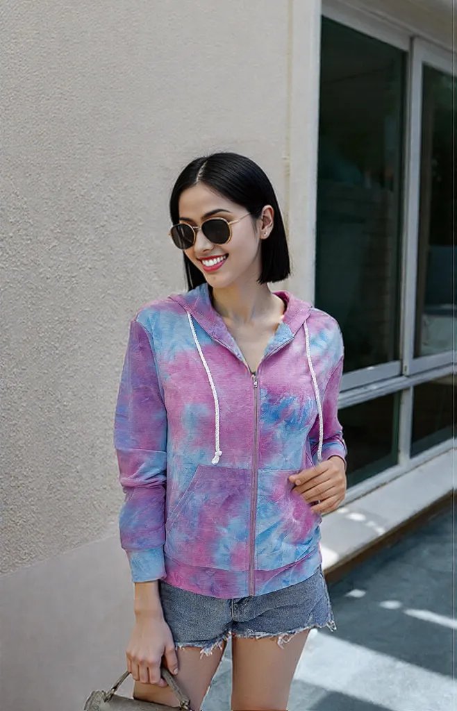 New Products Source Autumn  American Tie-Dye Printed Zipper Hooded Jacket Women WT203S3075 FLIPSTYLEZLLC