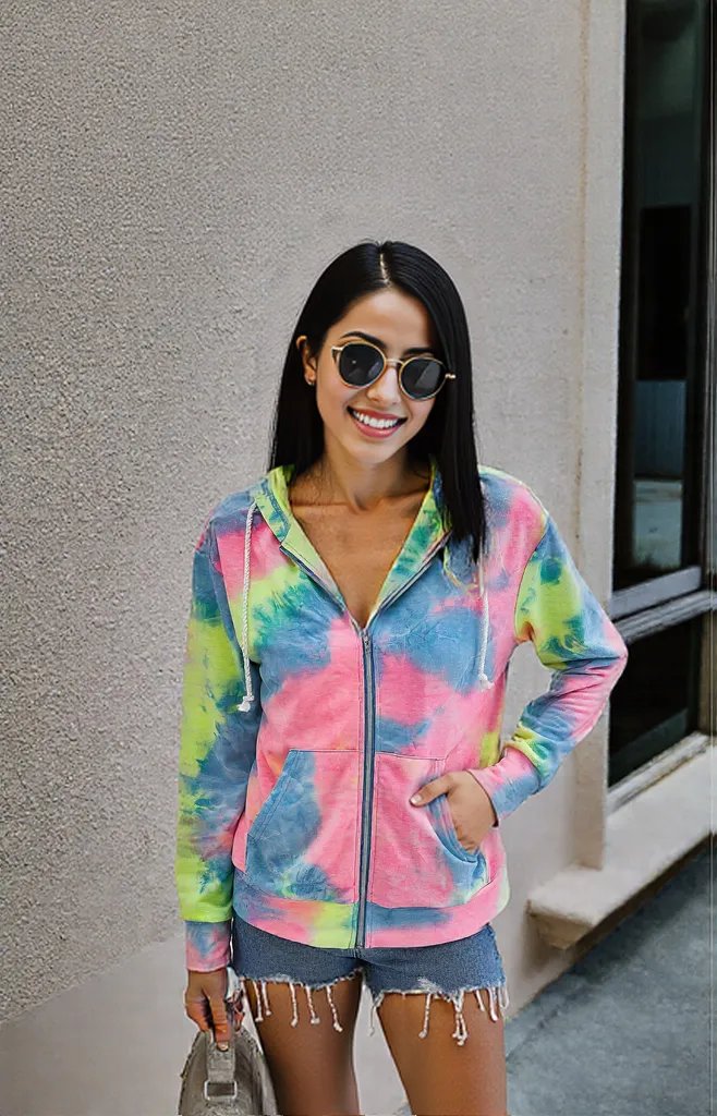 New Products Source Autumn  American Tie-Dye Printed Zipper Hooded Jacket Women WT203S3075 FLIPSTYLEZLLC